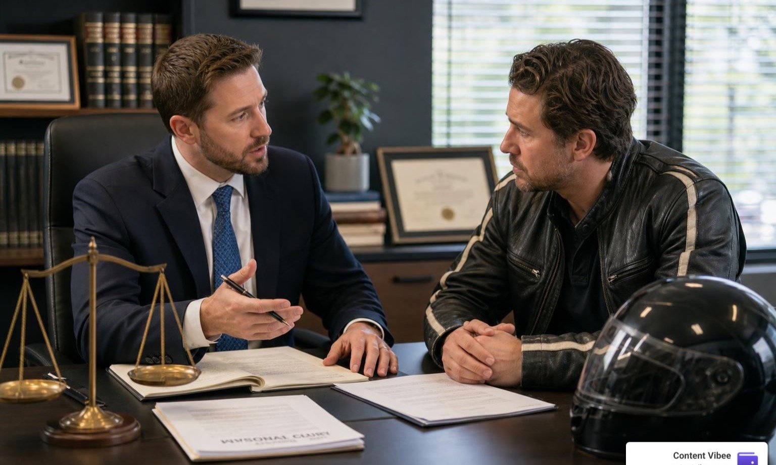 attorney consulting injured motorcycle client