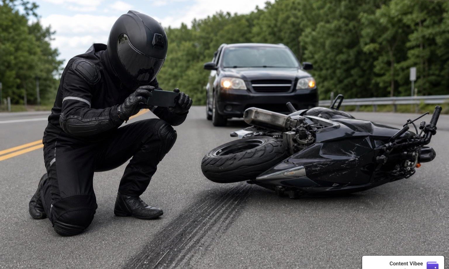 Rider documenting a motorcycle accident scene